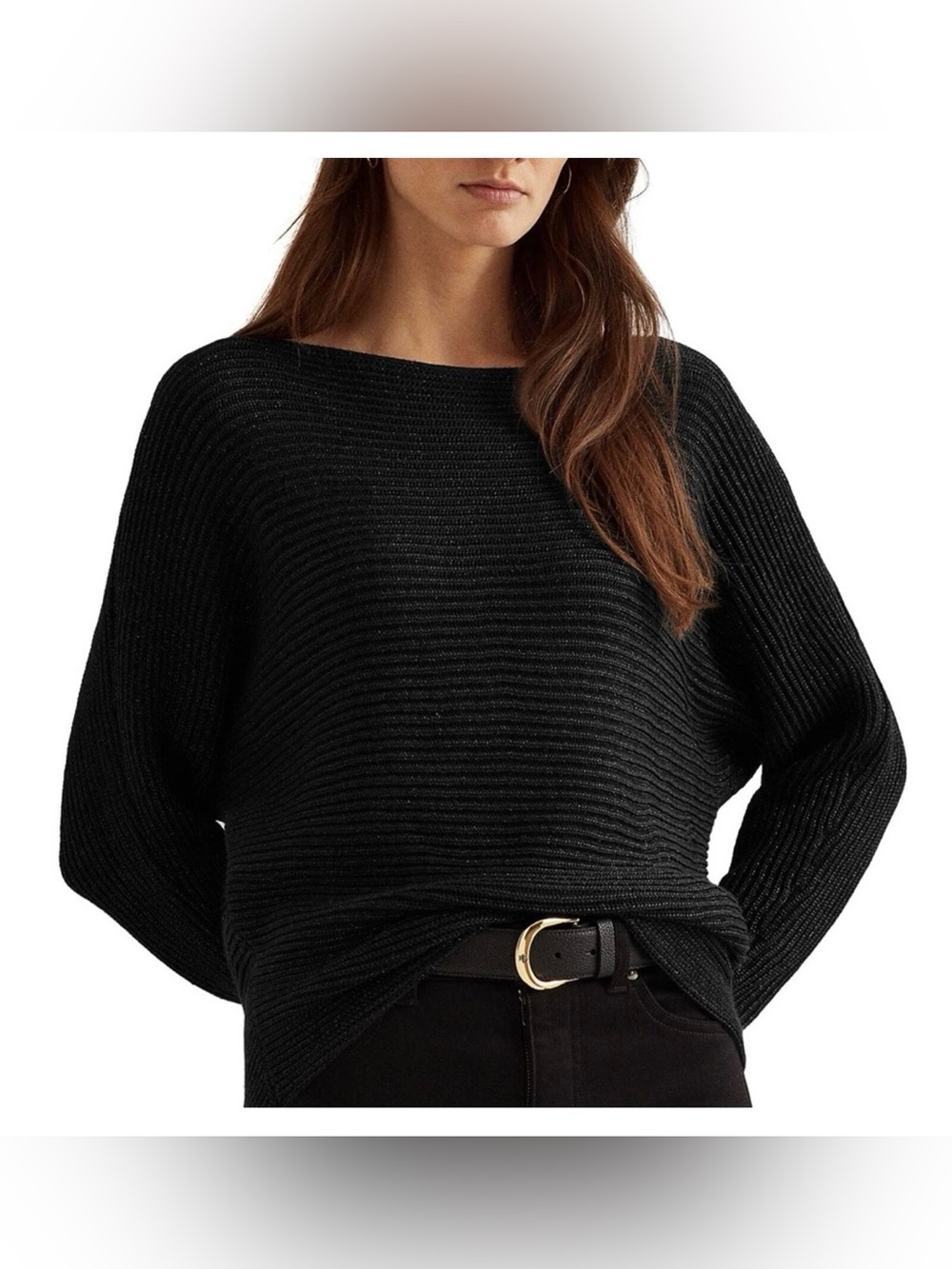 Ralph Lauren Black Label Dolman Sleeve Boatneck Sweater XL Metallic Pullover
